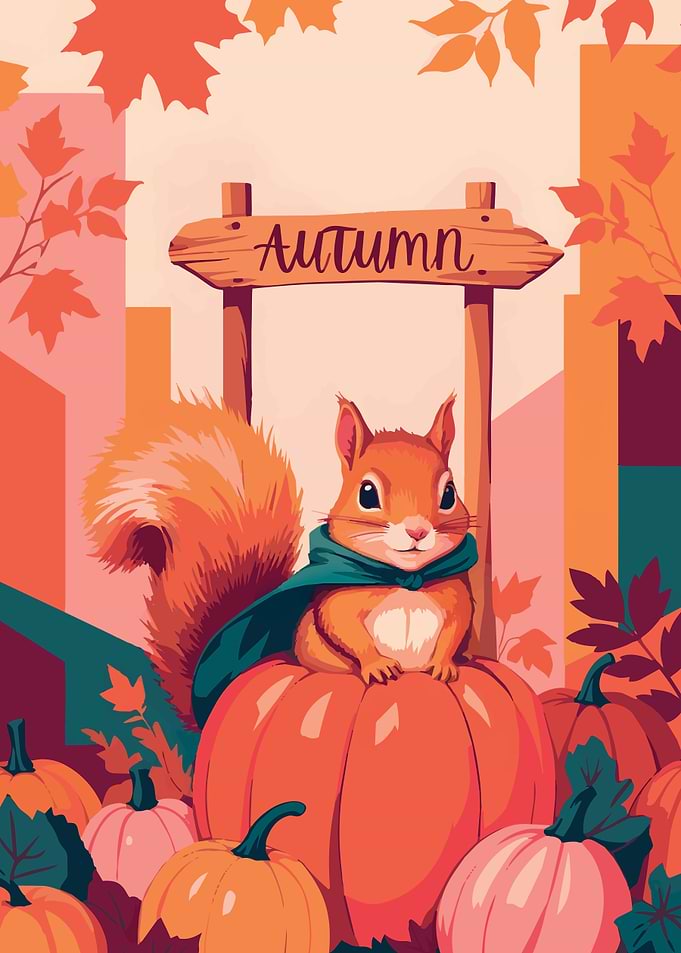 Cute Squirrel On A Pumpkin