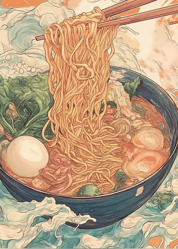 Artistic Ramen Bowl Illustration