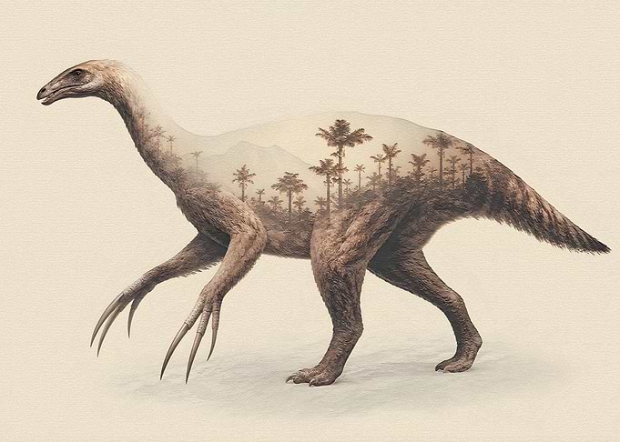 Double Exposure Therizinosaurus Dinosaur Art