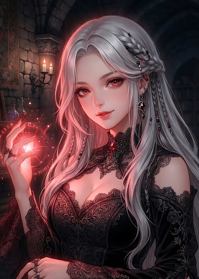 Elegant Sorceress with Glowing Magic