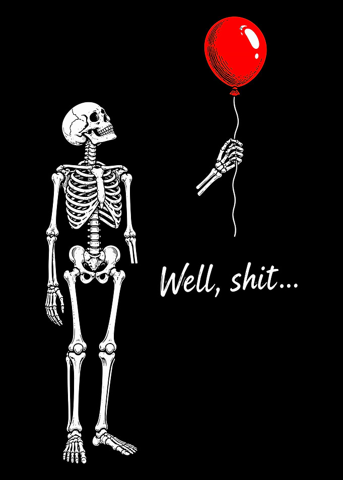 Skeleton with Red Balloon Funny Art
