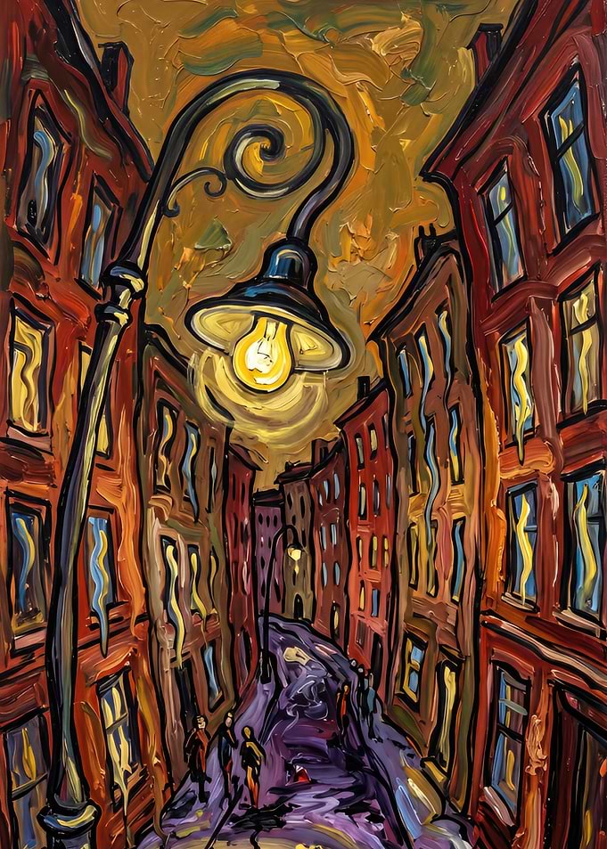 Impressionist City Street at Night