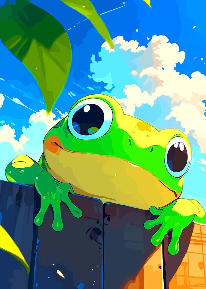 Cute Cartoon Frog on Fence