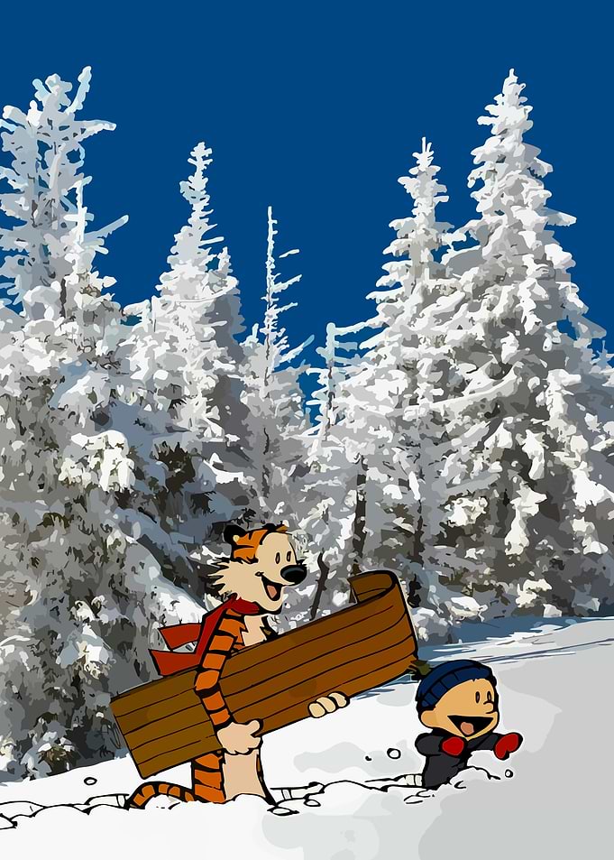 Calvin and Hobbes Winter Sledding