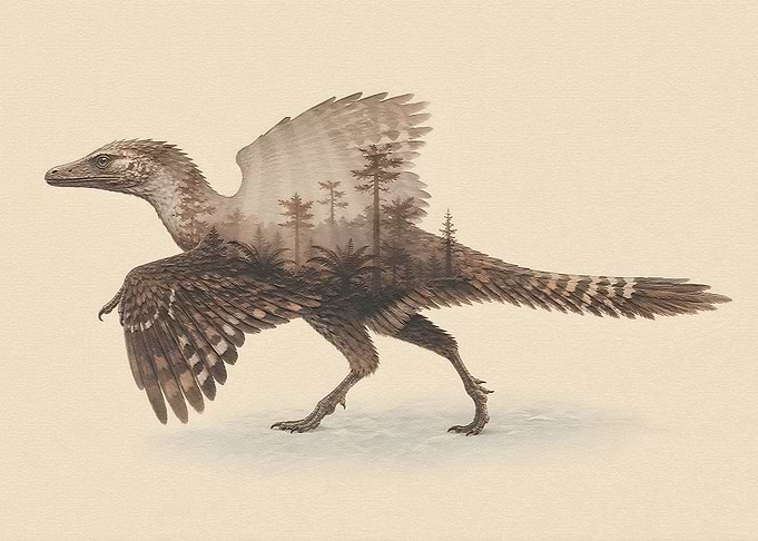 Double Exposure Dinosaur Forest Silhouette