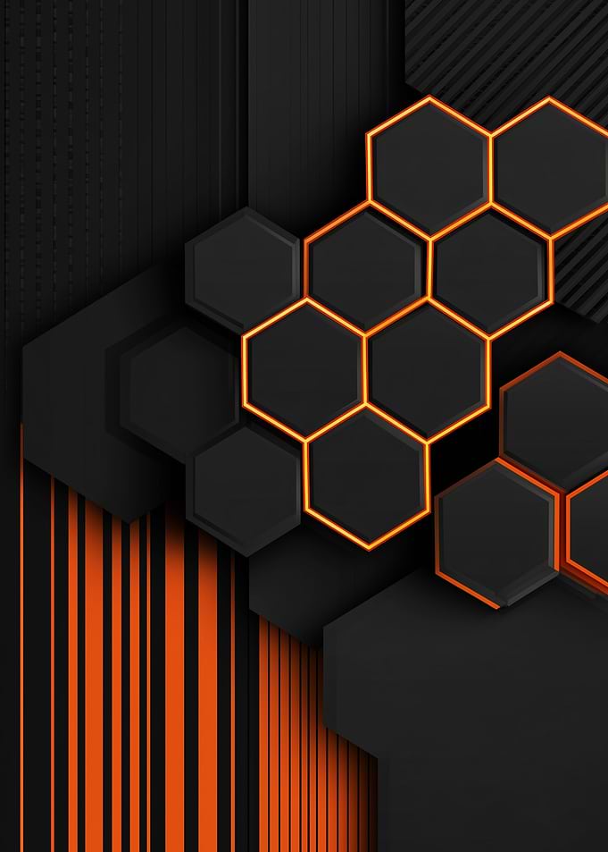 Abstract Black and Orange Hexagon Pattern