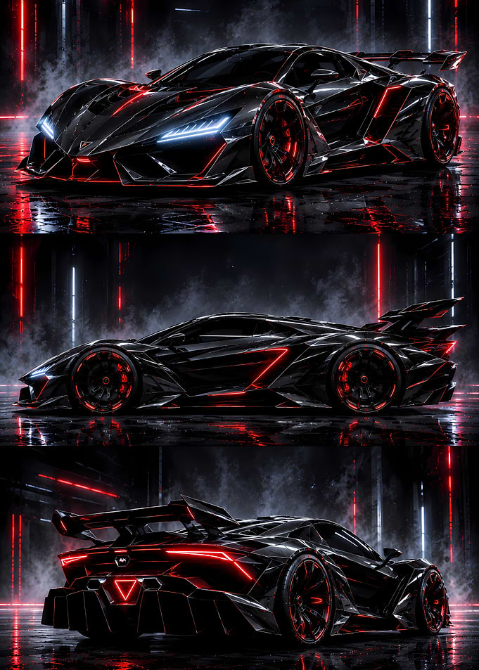 Futuristic Black and Red Supercar