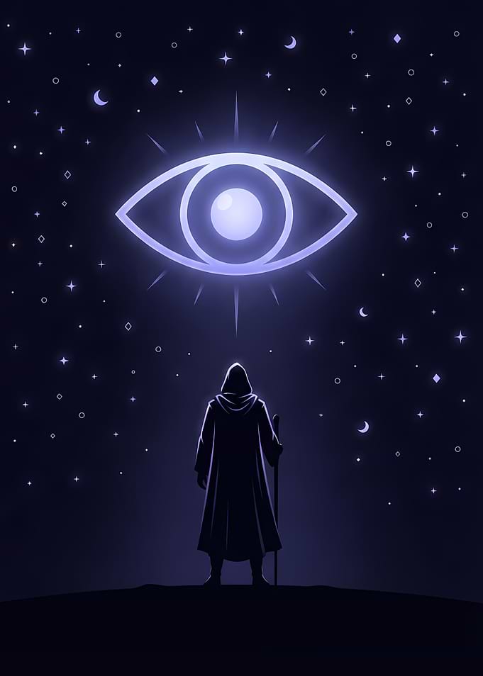 Mystical Figure Under Glowing Eye