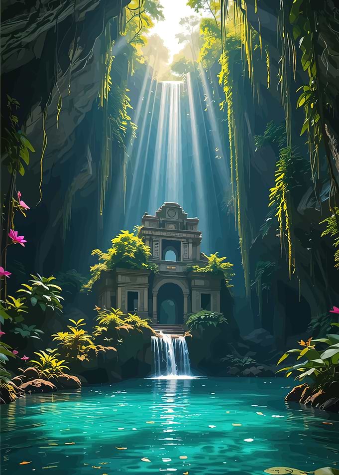 Ancient Temple Hidden in Tropical Grotto