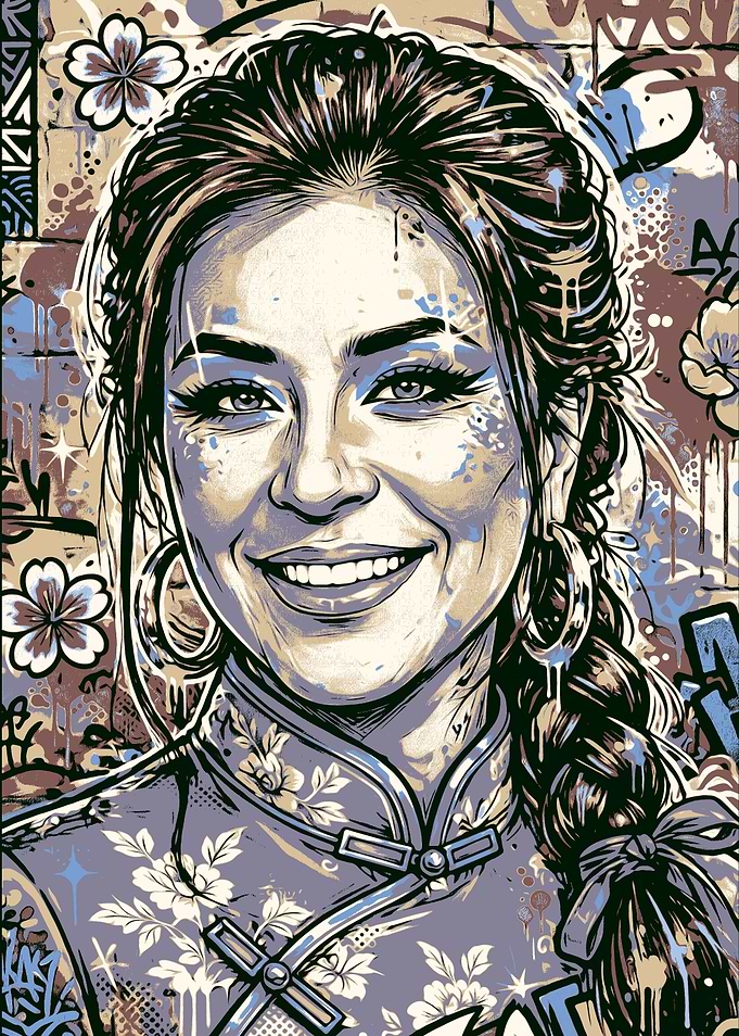 Street Art Portrait of Smiling Woman