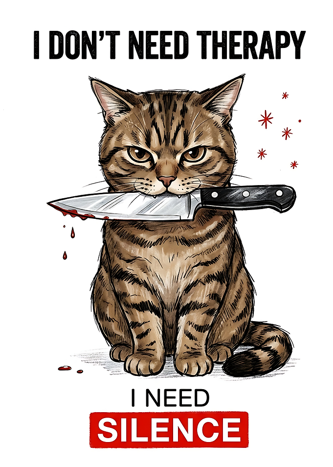 Funny Cat With Knife Illustration