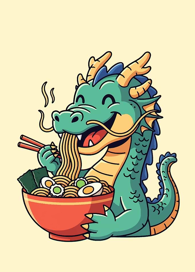 Cute Dragon Eating Ramen