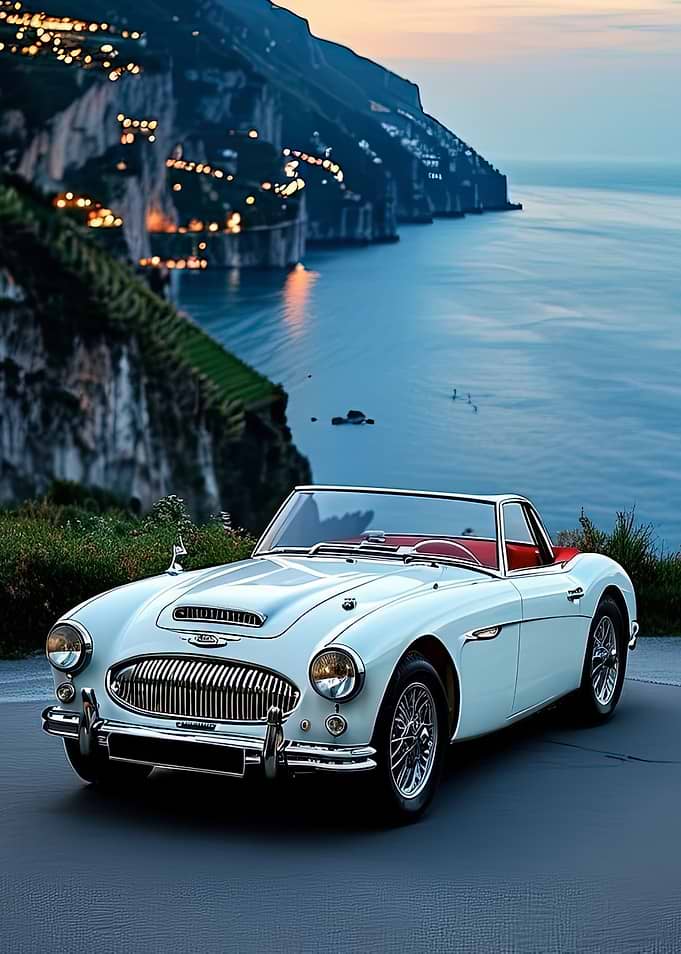 Classic White Convertible on Amalfi Coast