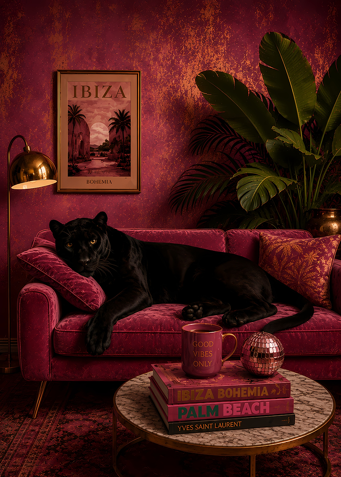 Black Panther on Velvet Sofa