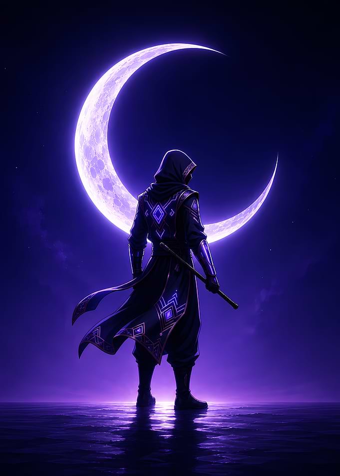 Ninja Warrior Under Crescent Moon