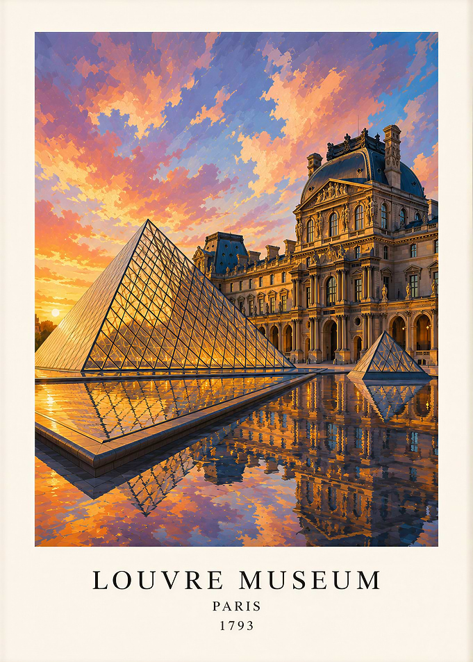 Louvre Museum Paris Sunset Poster