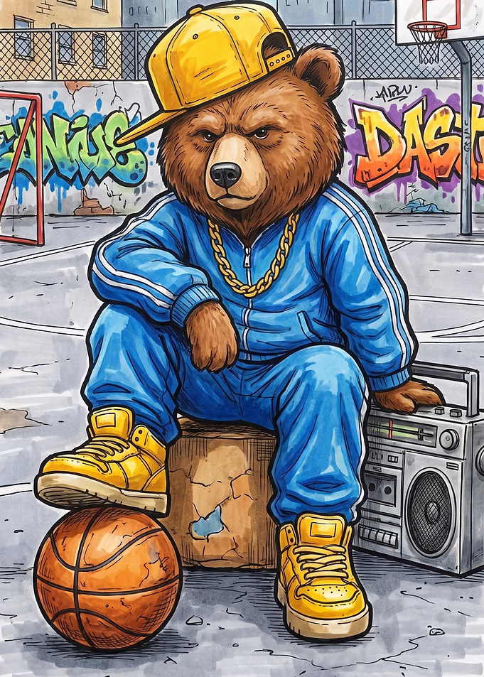 Hip Hop Bear Basketball Street Art