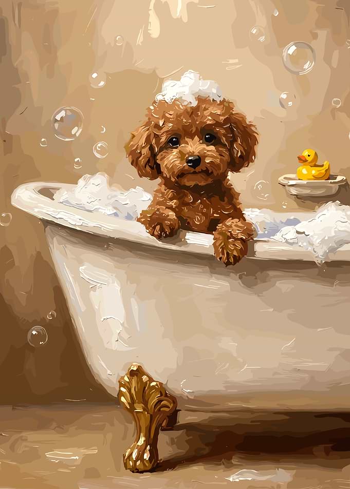 Cute Poodle Puppy Taking a Bath