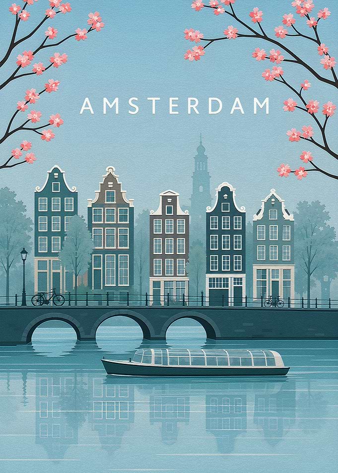 Amsterdam Canal Travel Poster