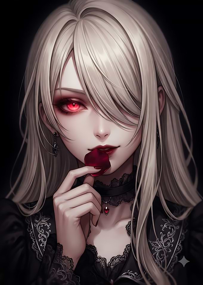Gothic Anime Girl with Red Eyes