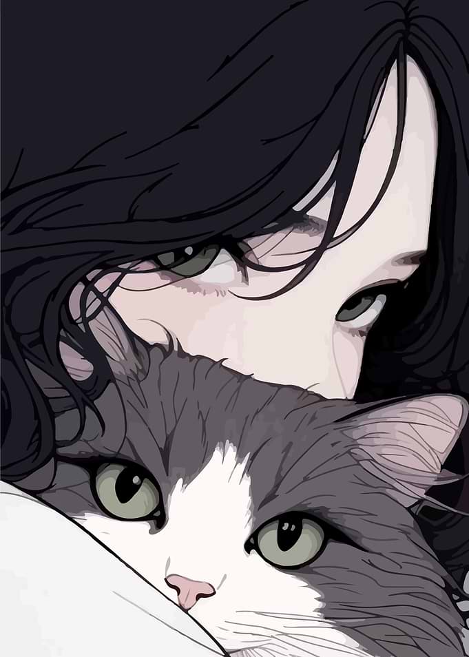 Anime Girl Holding Her Cat