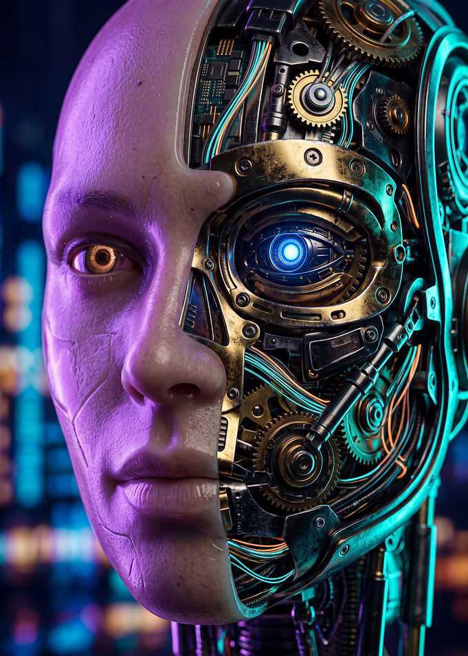 Cybernetic Humanoid Android Portrait Sci-Fi Wall Art