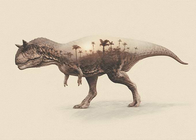 Double Exposure Carnotaurus Dinosaur Art
