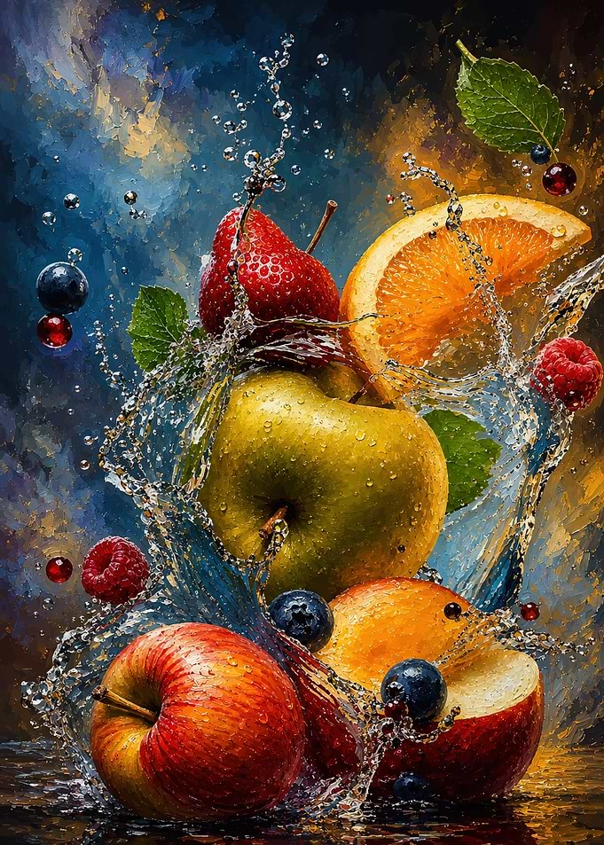 Vibrant Fruit Splash Artistic Composition