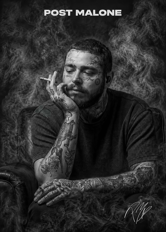 Post Malone Portrait with Smoke