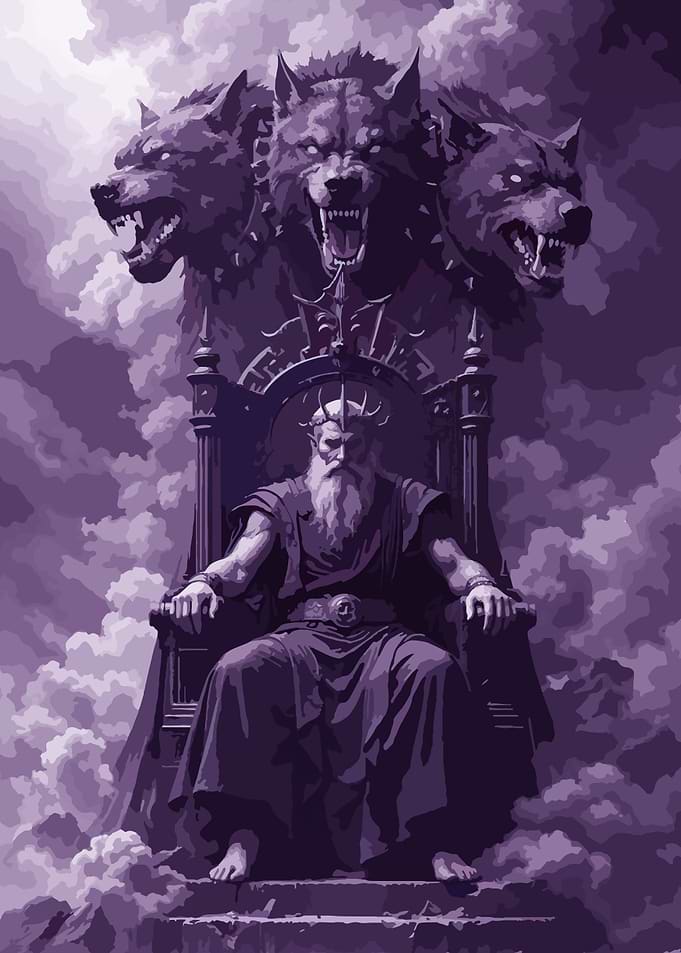 Hades Sitting on Throne with Cerberus
