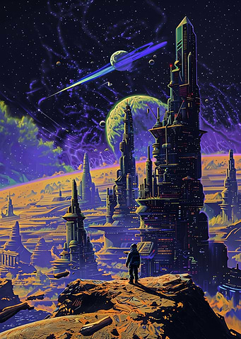 Astronaut Overlooking Alien Sci-Fi City