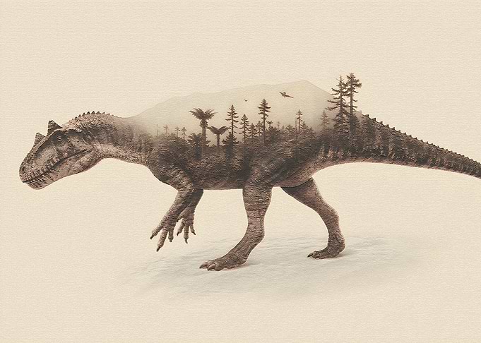 Double Exposure Dinosaur Forest Silhouette
