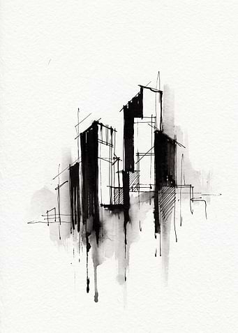 Abstract Ink Sketch of City Skyscrapers