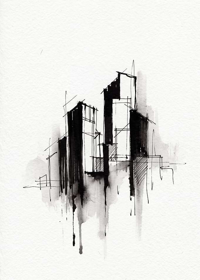 Abstract Ink Sketch of City Skyscrapers