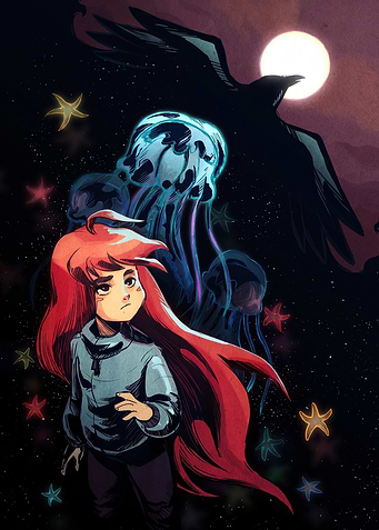 Madeline from Celeste with Jellyfish