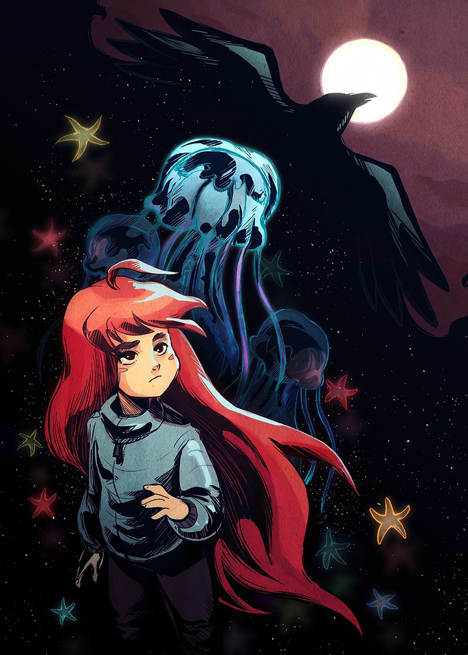 Madeline from Celeste with Jellyfish