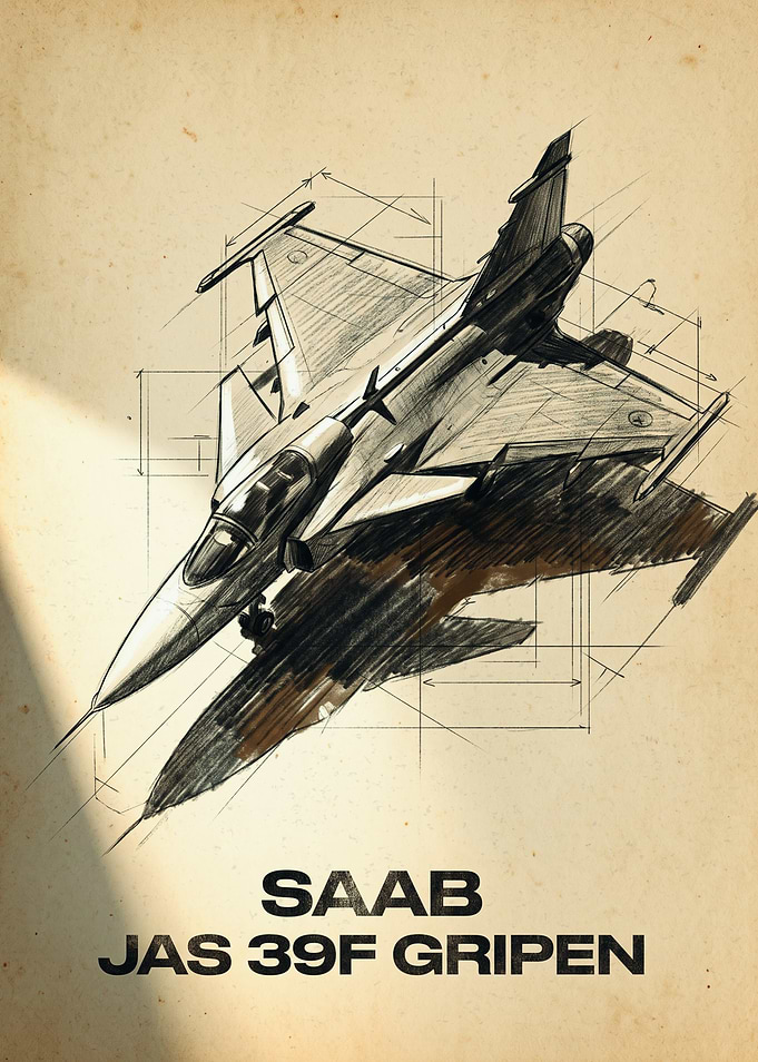 SAAB JAS 39F Gripen Blueprint Poster