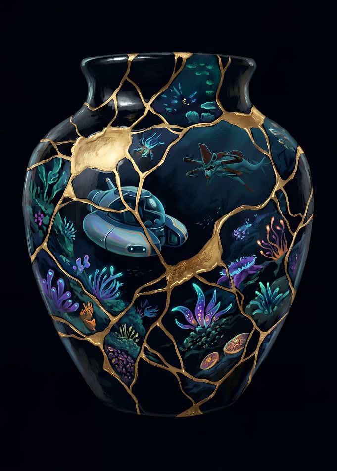 Subnautica Kintsugi Style Vase Art