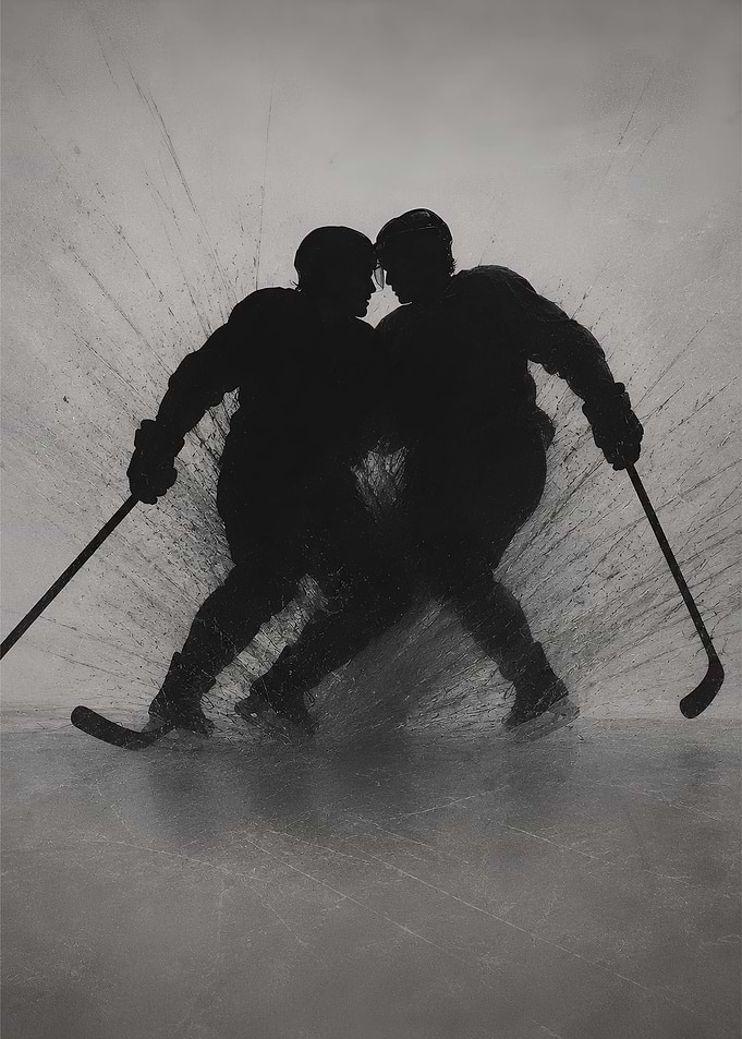 Hockey Players Clashing in Silhouette