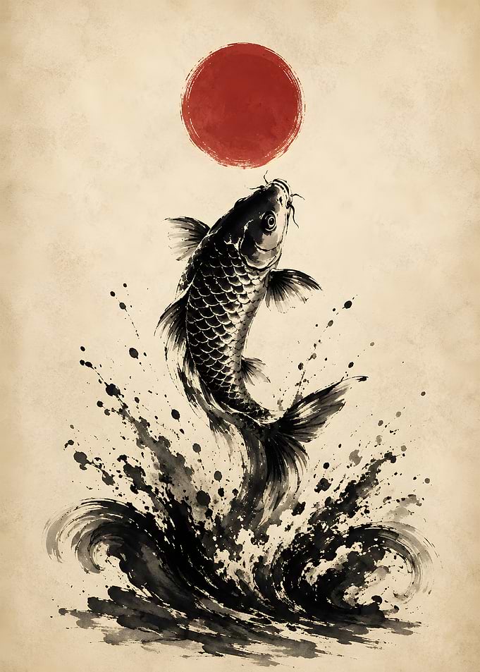 Ascending Koi Fish Splash
