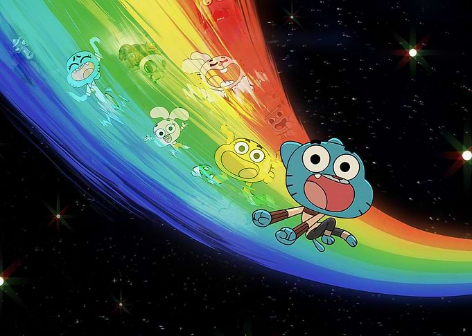 Gumball and Friends Riding a Rainbow