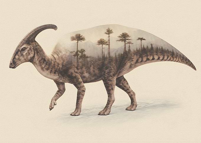 Double Exposure Parasaurolophus Forest Art