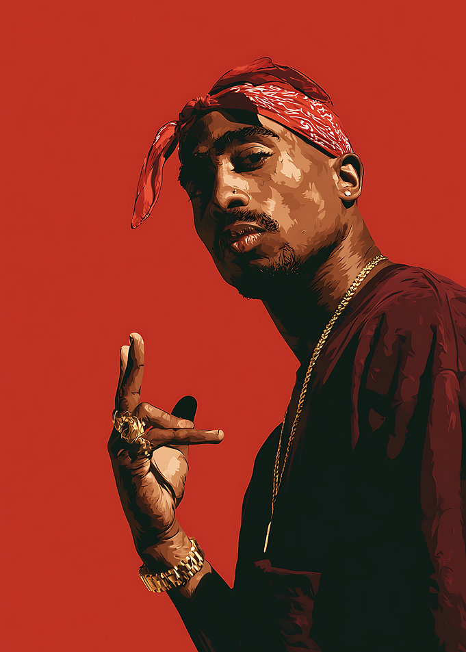 Tupac Shakur Red Background Portrait