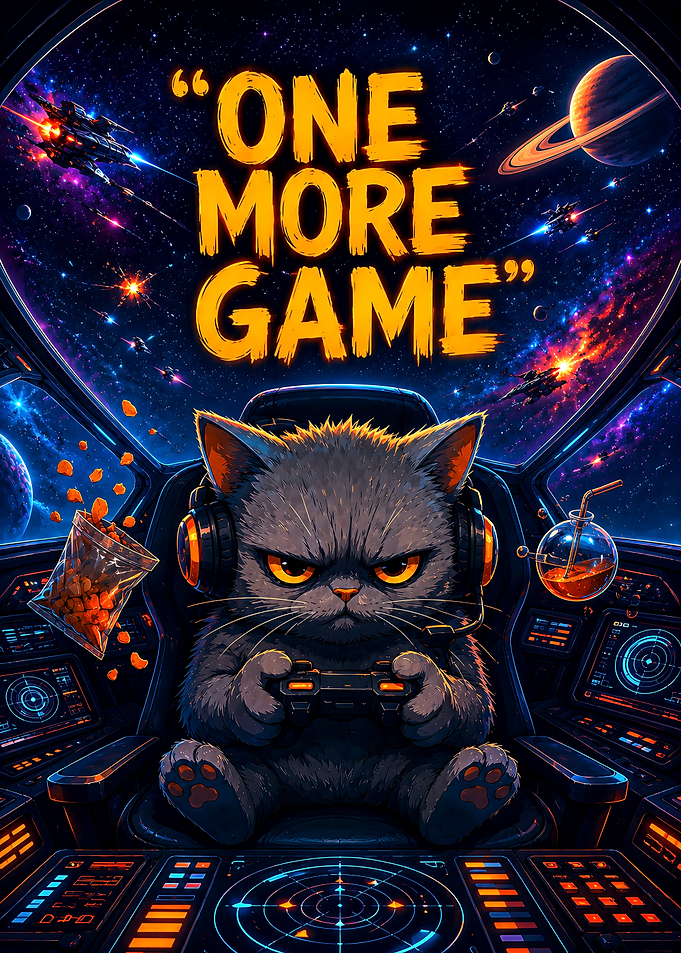 One More Game Space Cat Gamer