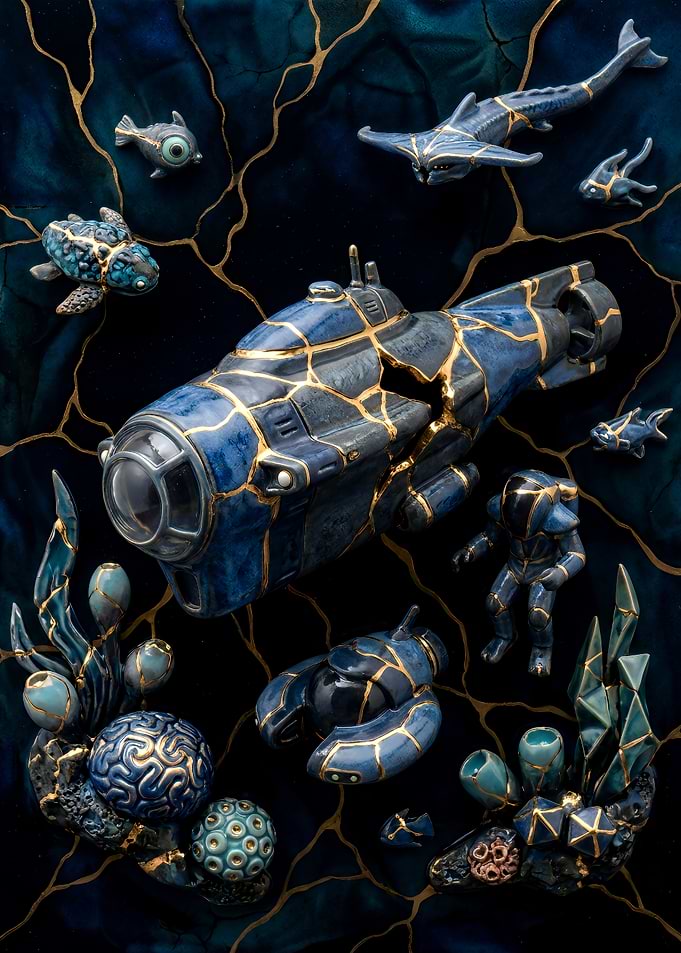 Kintsugi Style Underwater Deep Sea Scene