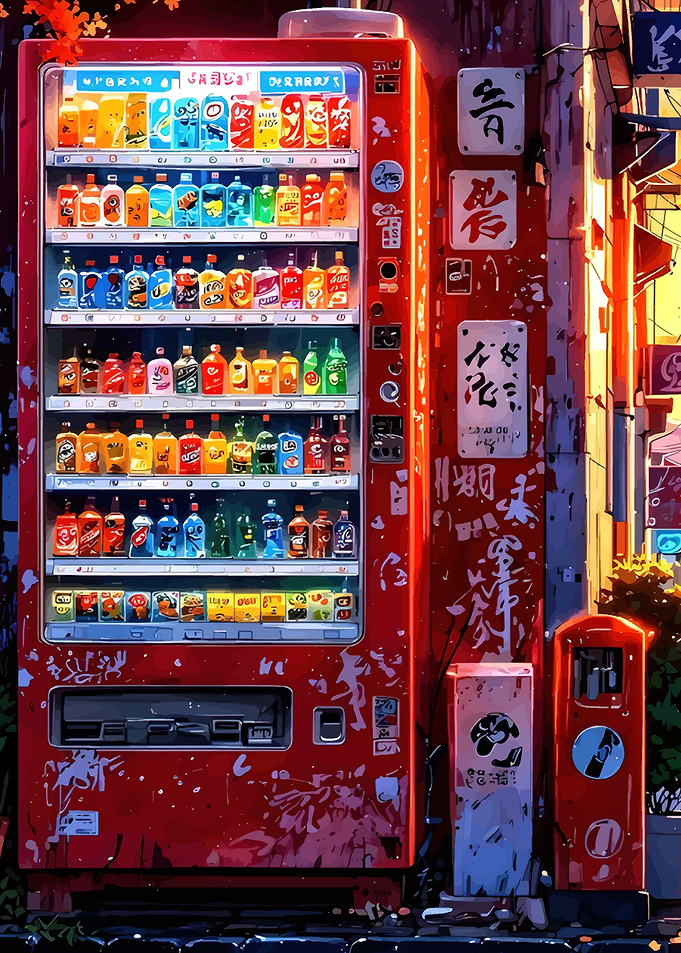 Vibrant Red Japanese Vending Machine