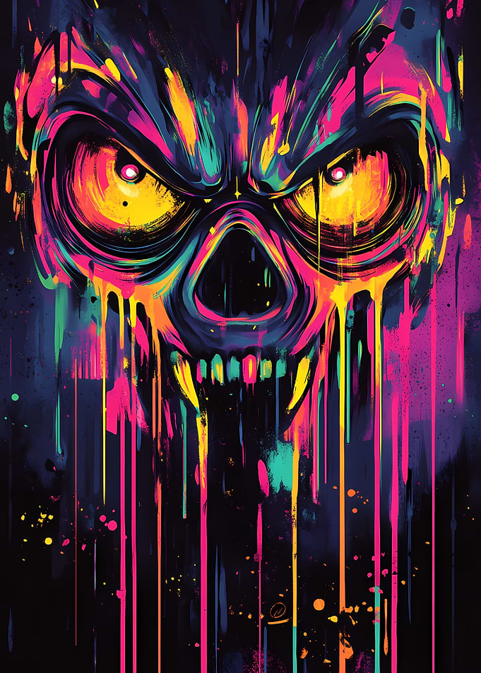 Neon Drip Skull Art