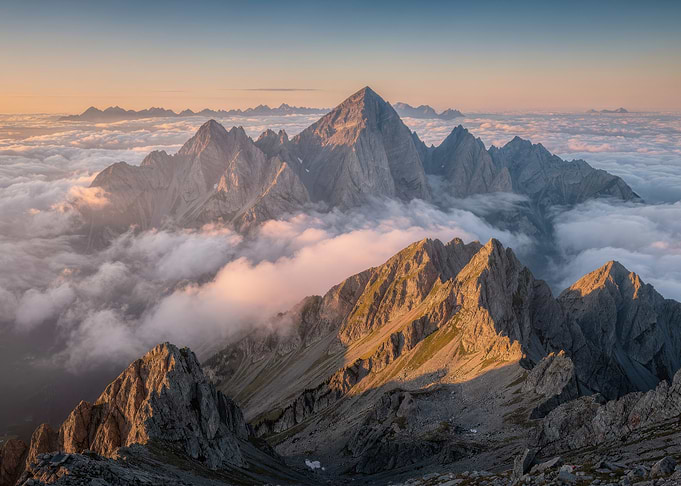 Majestic Mountain Peaks Above Clouds