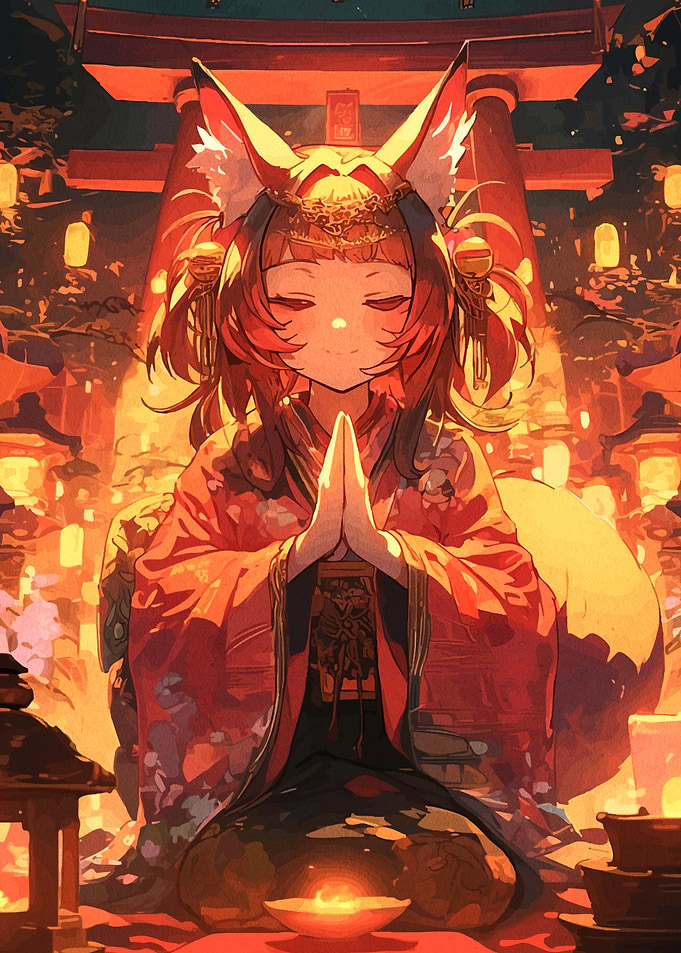 Fox Spirit Praying at Shrine