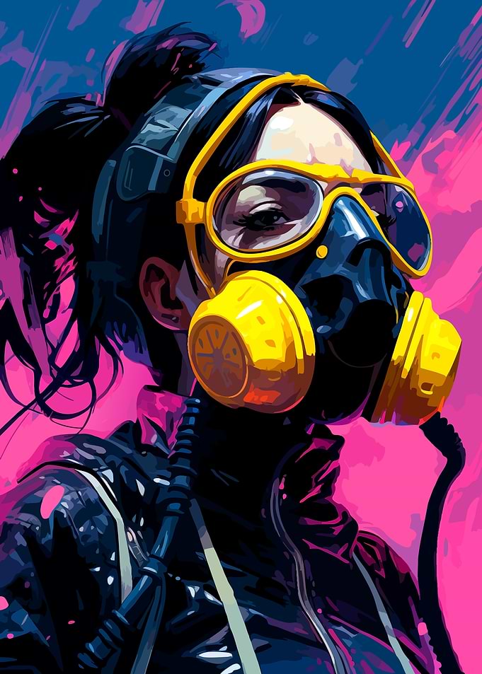 Cyberpunk Woman in Gas Mask
